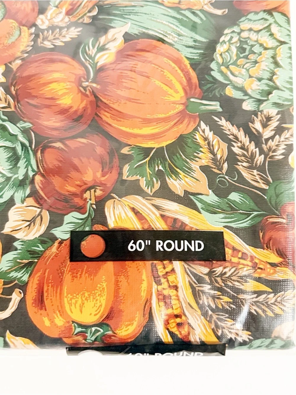 NEW Vintage Informals Pumpkin Harvest 60” Round Vinyl Flannel Backed Tablecloth